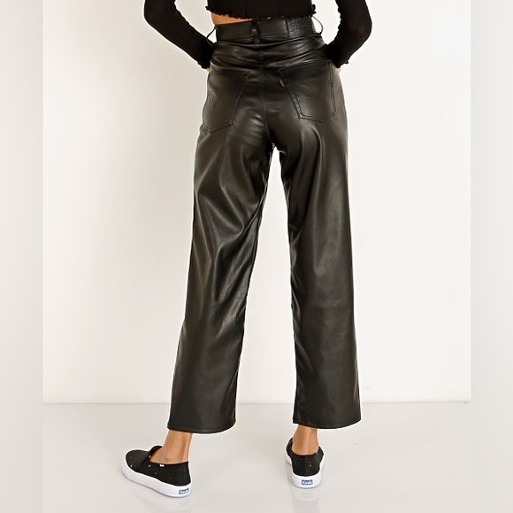 Levi's Black Faux Leather Ribcage Straight Pants - Picture 9 of 13